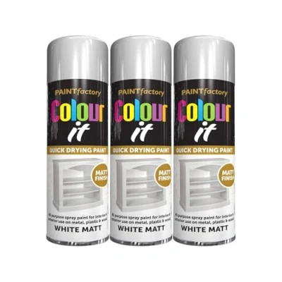 Image of PNJB White Matt Spray Paint, Aerosol Quick Drying, Ideal For Metal, Plastic, Wood, Interior &amp; Exterior Use, Versatile,Excellent Coverage,250ml, (3PCS)