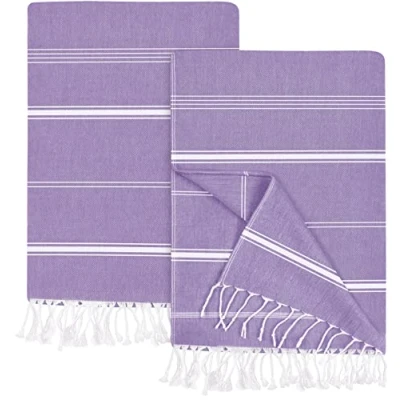 Image of Utopia Towels 2 Pack Turkish Beach Towel (100 x 180 cm) 100% Cotton Oversized Sand Free Lightweight Quick Dry Towel, Prewashed for Soft Feel, Large Peshtemal Travel (Purple)