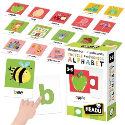 Image of Headu Montessori Flashcards Tactile &amp; Phonics Alphabet, Toddler Learning Toys, Educational Games, 2 5years,