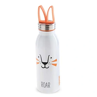 Image of Aladdin Zoo Thermavac Stainless Steel Childrens Water Bottle 0.43L Lion Keeps Cold for 7 Hours Soft Silicone Fingerloop Kids Bottles School BPA Free Thermos Flask Leakproof