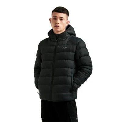 Image of Nicce Mens Hooded Puffer Jacket Water Resistant Zip Pockets Padded Insulated Coat Black S