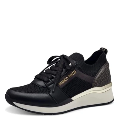 Image of MARCO TOZZI Women&#039;s Laced Trainers 2 23716 43 Sneaker, Black, 4 UK
