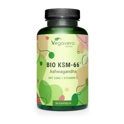 Image of Vegavero Organic Ashwagandha KSM 66 600 mg Root Extract 90 Capsules 5% Withanolides with VIT C &amp; Zinc Lab Tested NO Additives Vegan