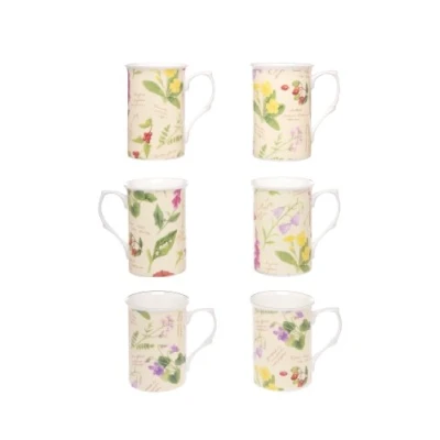 Image of (Item 1B) Kirsty Jayne China 10 Fl oz Bone Dairy Cream Beakers, Mugs, Cups Packed in a Gift Boxed (Set of 6 Mugs)