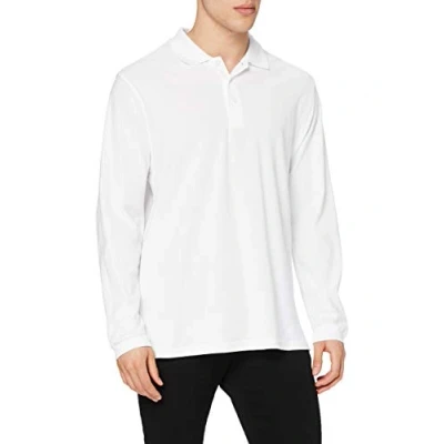 Image of Fruit of the Loom Men&#039;s Premium Long Sleeve Polo Shirt, White, Large