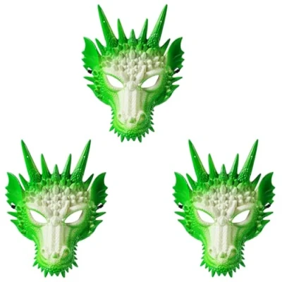 Image of Komonee 3 x Dragon Green Mask Adult Halloween Drake Lizard Costume Party Unisex Fancy Dress Outfit