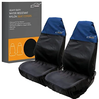 Image of Xtremeauto Car Seat Covers Front Pair Coloured Top Cover Set, Heavy Duty Universal Fitting Set Of 2 Protectors, Water Resistant Easy Clean For (Blue)
