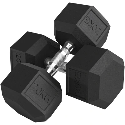 Image of HOMCOM 40KG Rubber Hex Dumbbell Portable Hand Weights Home Gym Workout Fitness Weight
