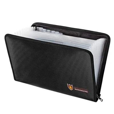 Image of A4 Fireproof Safe Document Bag with 13 Pockets, Fire and Water Resistant Expanding File Folder Zipper, Wallet for Certificate