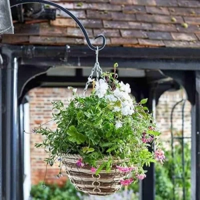 Image of Garden Mile 12 inch Rattan Hanging Basket Outdoor Durable Pre Lined Flower For Decorations, Balcony, Patio Planters Weatherproof Planter