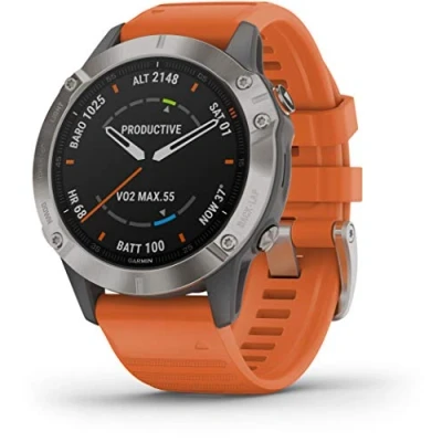 Image of Garmin Fenix 6 Sapphire Multisport GPS Watch Titanium with Orange Band