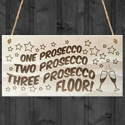 Image of Red Ocean One Prosecco Two Three Floor Novelty Drinking Sign Hanging Wooden Plaque Gift