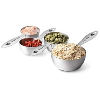 Image of DI ORO® 4 Piece 18/8 Stainless Steel Measuring Cup Set Easy to Read Measurements for Dry and Liquid Ingredients Great Kitchen Tools Cooking Baking Dishwasher Safe Clean