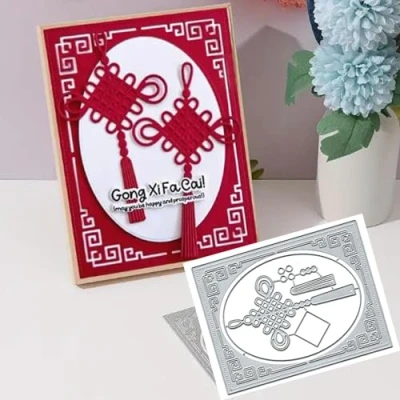 Image of Lucky Knot Metal Die Cuts,Christmas New Years Chinese Frame Bow Cutting Dies Cut Stencils DIY Scrapbooking Decorative Embossing Paper Card Making