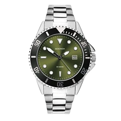 Image of Sekonda Men&#039;s Sports Quartz Watch Analogue Display, Khaki Dial and Stainless Steel Bracelet 1925