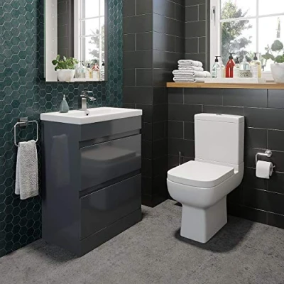 Image of 600mm Bathroom Drawer Vanity Unit Basin Modern Soft Close Toilet wc Gloss Grey
