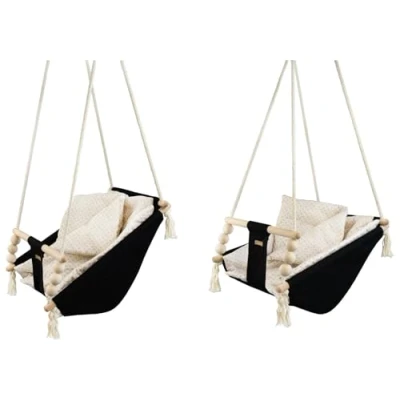 Image of baby hammock, rocker swing, hammock with quilt (colour: black, cream diamonds)