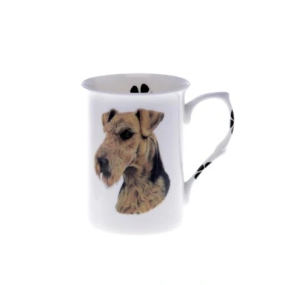 Image of (BB1) SINGLE BONE China BEAKER/ MUG/CUP AIREDALE TERRIER, Hand decorated Kirsty Jayne