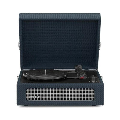 Image of Crosley Voyager Portable Turntable Bluetooth Record Player, 3 Speed Suitcase Vinyl Home Turntables for Records, Built in Stereo Speakers &amp; Receiver, AUX Input, Navy Blue