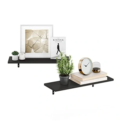 Image of Furinno Rossi 23 Inch Wall Mounted Floating Display Shelves, Espresso, Set of 2