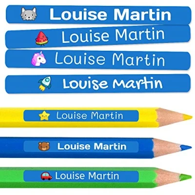 Image of 50 Personalized Adhesive Labels for Marking Objects, Pencils, Pens, Kids Name Tags, Waterproof, Dark Blue, 4.2 x 0.5 cm, Vinyl