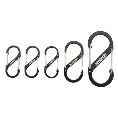 Image of Amtech Set of Dual Buckle Carabiners for Camping, Backpacks, and Other Lightweight Uses, Versatile, Durable Long Lasting, Three Multifunctional Sizes (5 Piece)