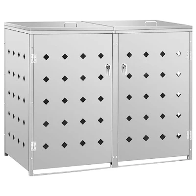 Image of vidaXL Double Bin Shed on Wheels Garden Outdoor Weatherproof 240 L Stainless Steel