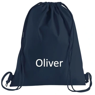 Image of JJLC Personalised School Sports Gym PE Drawstring Bag Embroidered Name (Navy Blue)