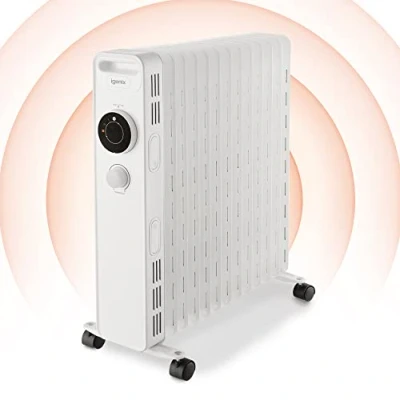 Image of Igenix IG2625 Oil Filled Radiator, 2.5kW/2500W 13 Fin Electric Heater with 3 Adjustable Heat Settings &amp; Overheat Protection, 2500 W, White