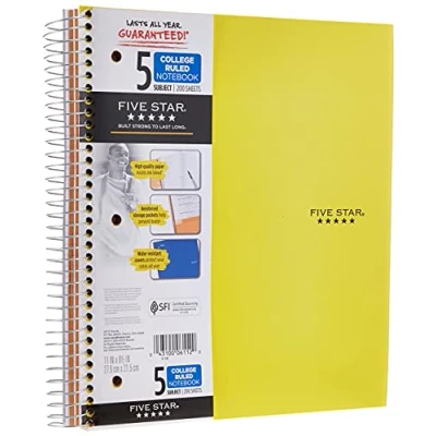 Image of Five Star Spiral Notebooks, 5 Subject, College Ruled Paper, 200 Sheets, 11&quot; x 8 1/2&quot;, Teal, Pink, 2 Pack (73509)