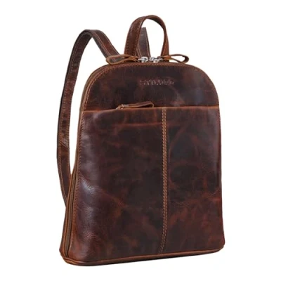 Image of STILORD &#039;Olivia&#039; Small Leather Backpack Ladies Vintage Handbag City Shopping Daypack Genuine Leather, Colour:Florida Brown