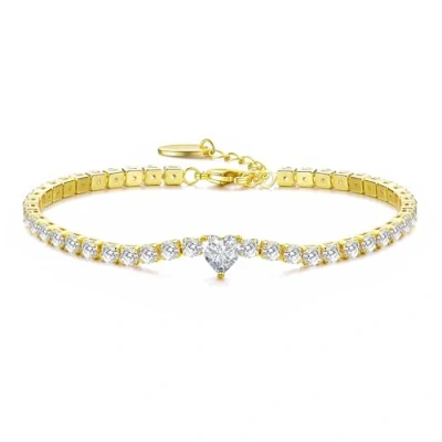 Image of Philip Jones Gold Plated Heart Solitaire Tennis Bracelet Created with Zircondia® Crystals