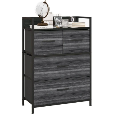 Image of HOMCOM Bedroom Chest of Drawers, Fabric Dresser with 4 Storage Organiser Unit Open Shelf and Metal Frame for Living Room, Entryway, Black