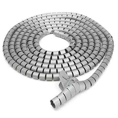Image of BE Tool Cable Tidy Wrap, 2m x 15mm Wrap Tube Spiral Binding Organizer Kit with Clamp for PC TV DVD Stereo Antenna etc,Grey