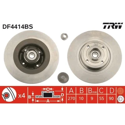 Image of 7701207898, 8660001812, 8671018107 Brake disc TRW DF4414BS 270mm 10mm 4 100mm solid RENAULT: SCENIC 2, MEGANE 2 Kombi, GRAND