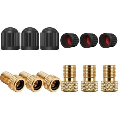 Image of WOLMIK Bicycle Valve Adapter 6 Pack Brass Presta Adaptor, Convert to Schrader for Bikes and Cars, Inflate Tire Using Standard Pump or Air Compressor