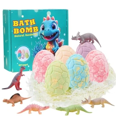 Image of Bath Bombs Gift Set,6*Dinosaur for Kids with Surprise Dinosaurs Toys Inside, Handmade Organic Natural Fizzy Bombs, Bubble Ideal Birthday Easter Boys &amp; Girls 01
