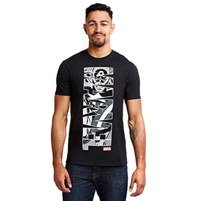 Image of Marvel Men&#039;s Captain America Vertical T Shirt, Black, L UK