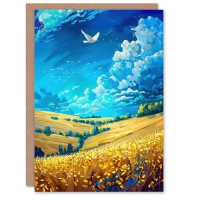 Image of Artery8 Personalised Greeting Card Golden Yellow Wheat Fields Countryside Landscape Birthday Him Her All