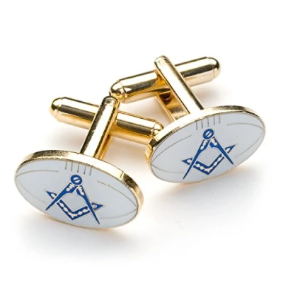 Image of THE MASONIC COLLECTION Gold Plated White Rugby Freemasons Mens Cufflinks Velvet Gift Pouch