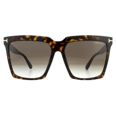 Image of Tom Ford Womens Sunglasses Sabrina 02 FT0764 52K Dark Havana Roviex Brown Gradient One Size