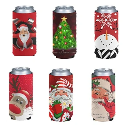 Image of Pizding Christmas 6pcs Easy Carry Beer Can Cooler Standard Holder Foldable Sleeves Blank Bags Fit Energy Drink&amp;Beer&amp;Water for Party BBQ Picnic Sports Game Reindeer