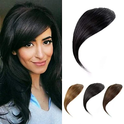 Image of Side Bangs Real Human Hair Clip In Straight Fringe Extensions (Air Bangs, Jet Black)