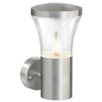 Image of Long Life Lamp Company Modern LED Outdoor Wall Light Lantern Stainless Steel Clear Diffuser ZLC337K 5w Candle E27 Warm
