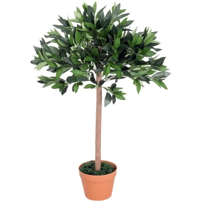 Image of Outsunny Artificial Olive Tree Plant Greenary In An Orange Pot 90 cm for Home or Office