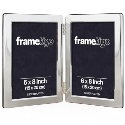 Image of Frametigo Silver Plated Flat Edge Double Photo Frame Fits Size 6&quot;x8&quot; (15x20cm)