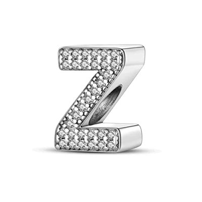 Image of TINSLO 925 Sterling Silver Charms Beads Initial Z Letter for Pandora Bracelet, Dangle Pendant Necklace and Bracelet Jewelry Gifts Women Girls