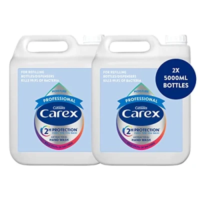 Image of Carex 2 Hour Protection Antibacterial Professional Moisture Hand Wash Refills, Liquid Soap Eco Refill for Homes and Businesses, With Vitamin E, Bulk Buy, Pack of x 5 L Bottles