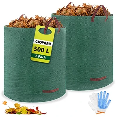 Image of 2 x 500L Garden Waste Bags,Waterproof Heavy Duty Large Refuse Sacks with Handles,Foldable and Reusable