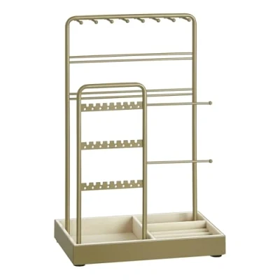 Image of SONGMICS Jewellery Stand, Organiser, Display Stand with Metal Frame and Velvet Tray, Earring Bracelet Holder, Necklace for Studs, Rings, Gift Idea, Laurel Green JJS021C02
